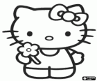 Hello Kitty elinde bir çiçek ile