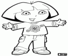 Dora Explorer, Kaşif Dora, çiçekli bir gömlek ve kollarını açarak