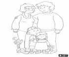 Caillou of aile portre, onun küçük kız kardeşi Rosie, babası Boris, annesi Doris ve Gilbert kedi