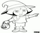 Dora Explorer bir kabak ve bir cadının şapkalı Halloween akşam