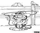 Garfield kovboy başının üzerinde kement çevirerek