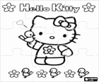 Yapboz Çiçekler ve kuşlar ile Hello Kitty