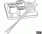 chopsticks ile Japon gıda, o maki olarak bilinen suşi deniz yosunu ile haddelenmiş çünkü
