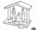 küçük bir ahşap binada İsa'nın doğumunu figürinler