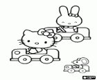 Hello Kitty ve kendi küçük otomobillerde dolaşma arkadaşlar