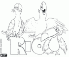 Rio Logo onun kahramanları üç film: macaws Blu, Jewel ve tucan Rafael