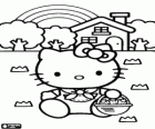 Hello Kitty bir sepet çilek dolu