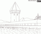 Ahşap ve kapalı köprü Kapellbrücke (Chapel Bridge) ve Lucerne, İsviçre kule Wasserturm