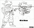 Dragon Ball Puzzle. Goku çocuk atlama ve Goku yetişkin bir insan ile maymun kuyruğu Yapboz