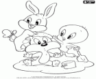 Kum oynayan Baby Looney Tunes. Bebek Bugs Bunny, Baby Tweety ve Bebek Sylvester