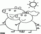 Peppa Pig güneş altında yürümek anne