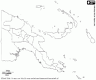 Harita ve bağımsız devlet Papua Yeni Gine. Sermaye: Port Moresby. Yeni Gine Adası ve diğer adalar Güneybatı Pasifik Okyanusu'nun Doğu yarısını kaplayan ülke