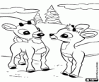 İki genç reindeers Rudolph ve Fireball
