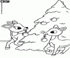 Rudolph ve Clarice reindeers Noel ağacı süslemek