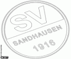 SV Sandhausen 1916 rozeti. Futbol kulübünde Sandhausen, Baden-Württemberg