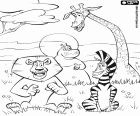 Madagaskar 2 dört kahramanları hayvanlar. Alex aslan, Marty Zebra, Melman zürafa, Gloria suaygırı, Afrika savana