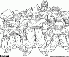 Dragon Ball karakter, Son Goku, Son Gohan, Krillin ve Vegeta dahil olmak üzere bir grup