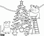 Peppa Pig aile Noel festivaller hazırlanıyor. Peppa Pig ve ailesi ile dekore edilmiş Noel ağacı