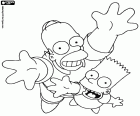 Homer Simpson ve Bart Simpson'ın gülümseyen ve yukarı doğru Matt Groening tarafından yaratılmış ünlü animasyon serisi kahramanları arıyorsunuz