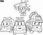 Robocar Poli dört ana karakter: Robovan Amber, Robocopter Helly, Robotruck Roy ve Robocar Poli