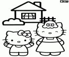 Hello Kitty ve annesi evlerinin önünde mutlu