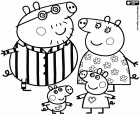 Peppa Pig aile pijamaları ile: Baba Pig, Anne Pig, Peppa Pig ve George Pig