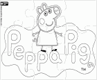 Renk için bir bulmaca biçilmiş kaftan ve en ünlü küçük domuz logosu ile Peppa Pig oynamak