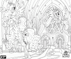 Prenses Celestia, Prenses Luna ve Prenses Candance. Kraliyet prensesleri boynuzlu at Equestria Kraliyet taht odasında Canterlot kale içinde