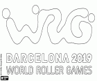 Logo World Roller Games Barselona 2019. On Dünya Şampiyonası spor küçük tekerlek Barcelona ve Katalan diğer kasabalar, Vilanova ben la Geltrú, Sant Cugat del Vallès, Terrassa ve Mollet del Vallès üzerinden 4-14 Temmuz 2019