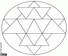 Üçgenlerden oluşan basit bir yantra içeren dairesel mandala