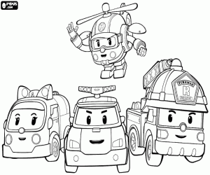 Robocar Poli kahramanları boyama