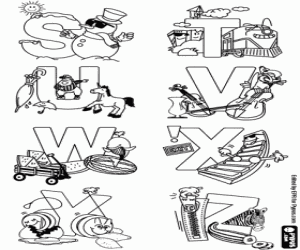 S - Z, süslü alfabesi harfleri boyama