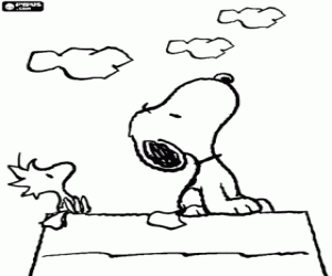 Snoopy'nin ve Woodstock gökyüzüne bakarak boyama