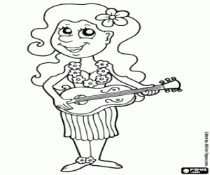 Ukulele hawaiian bir kadınla boyama