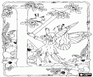 Çiçek ve bir peri harf K boyama