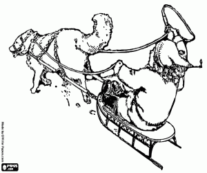 Çocuk bir haski ile bir kızak üzerinde boyama