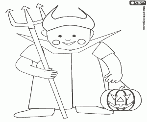 Çocuk Şeytan Halloween'i giydirdi boyama
