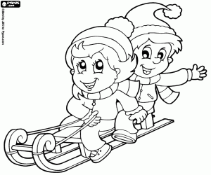 Çocuklar eğleniyor kızak üzerinde boyama