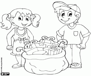 Çocuklar ve Noel hediyeleri çuval boyama