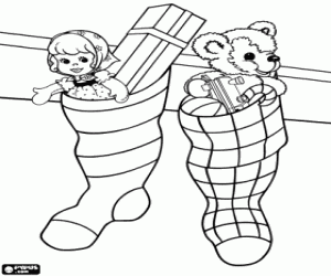 Çorap Noel hediyeleri ile asılı boyama