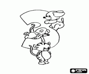 Üç hayvan ve üç numaralı boyama