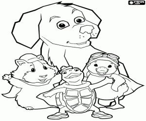 Üç Wonder Pets ve belgili tanımlık köpek yavrusu boyama