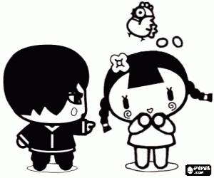 İki arkadaş Pucca, Abyo ve Ching boyama