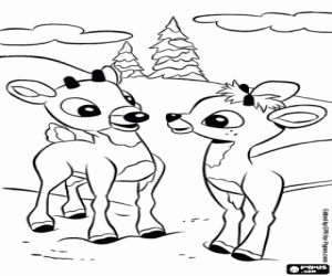 İki genç reindeers Rudolph ve Fireball boyama