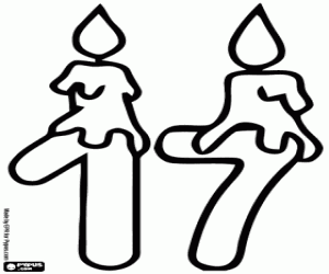 İki mum ve sayı on yedi boyama