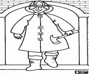 İtfaiyeci balta ve bir bina ile boyama