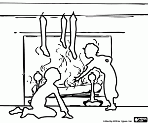 Şömine ve çocuklar ile aydınlatma boyama